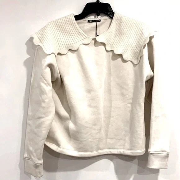 NWT Zara Tricot Lapel Knit Collar Sweatshirt - Picture 3 of 9